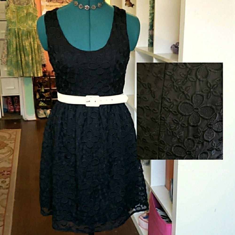 Embroidered black floral sun dress